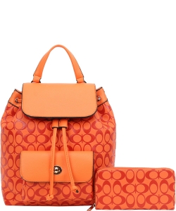 2in1 Oval Pattern Print Drawstring Backpack Wallet DP-9150-W ORANGE